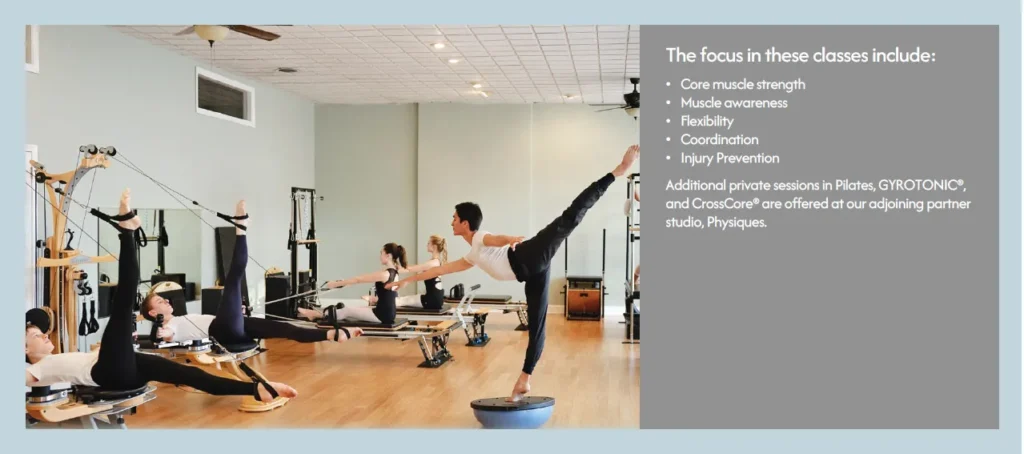 Dancers performing body conditioning through pilates, GYROTONIC®, and bosu ball exercises